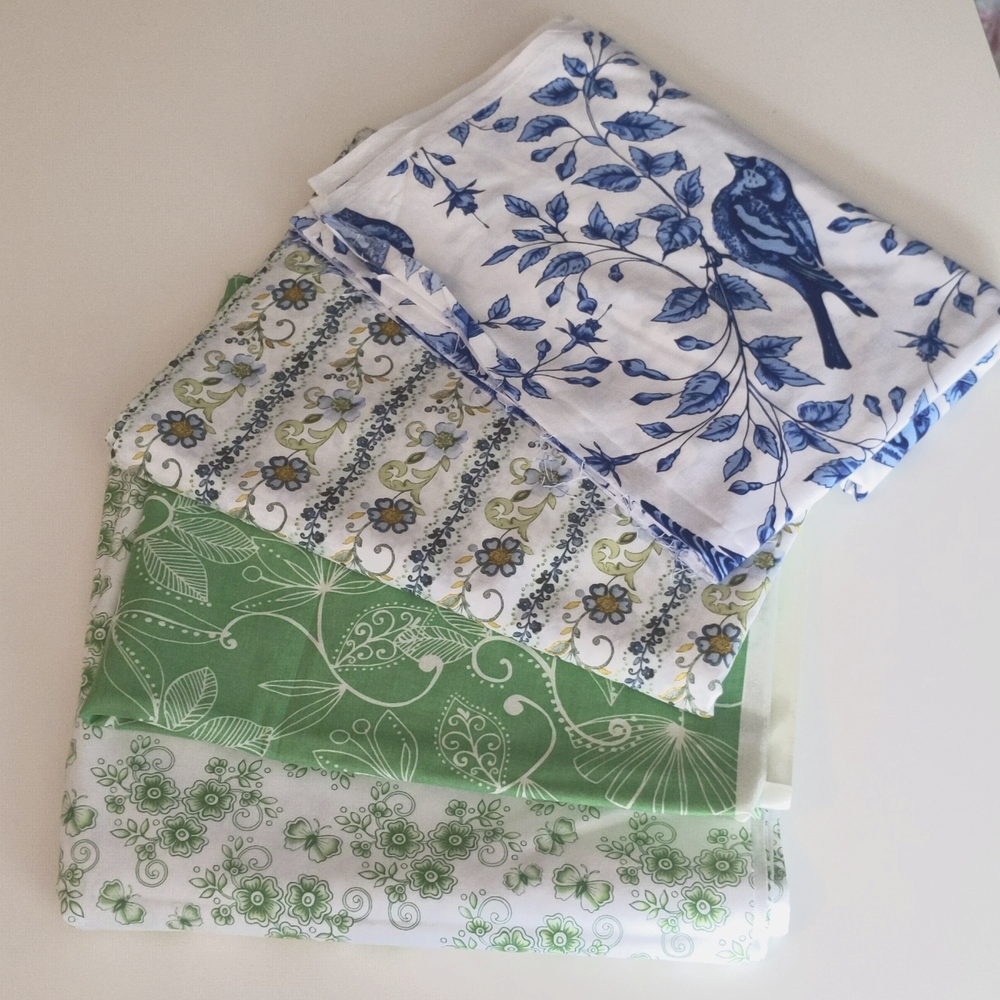 Bundle green and blue cotton quilting fabric material 6.5 yards total